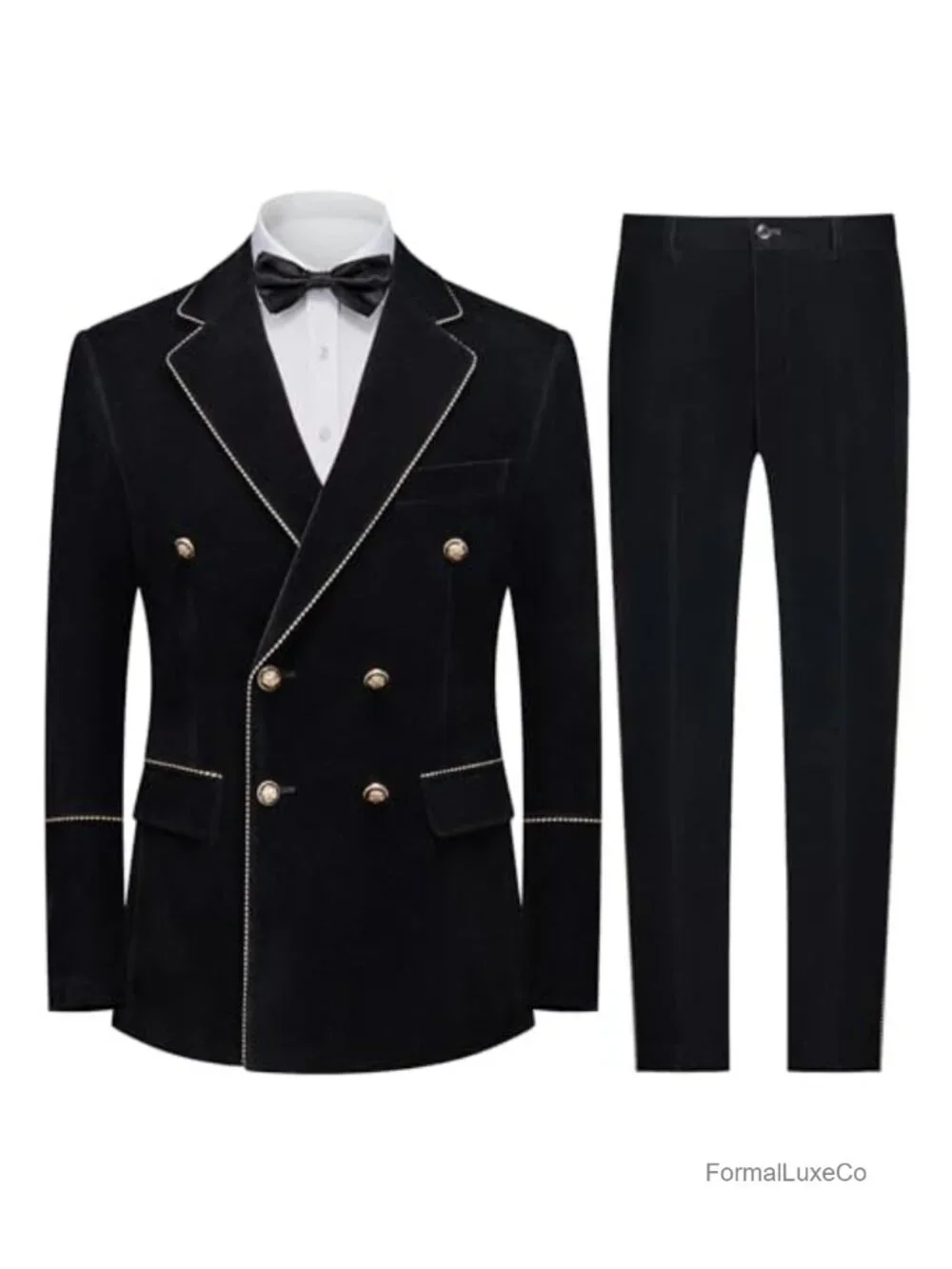 Men's Double Breasted Velvet Suit Set Slim Fit Jacket & Pants Tuxedo